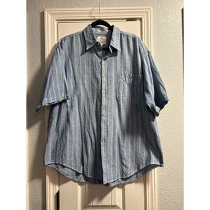 World‎ Island Button Down Mens XL Blue Green Excellent Striped Cotton USA Made